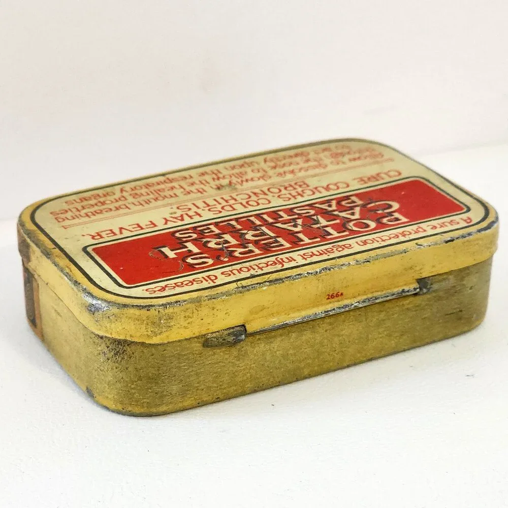 Antique Potters Catarrh Pastilles Cure Coughs Colds Hay Fever Asthma Tin